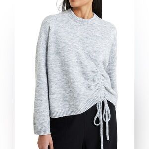 French Connection Keiza Side-Ruched Drawstring Sweater in Light Grey Melange
